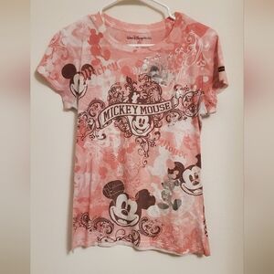 Disney Parks Y2K Inspired Mickey Mouse Pink And Silver Slim Fit Tee Size Large